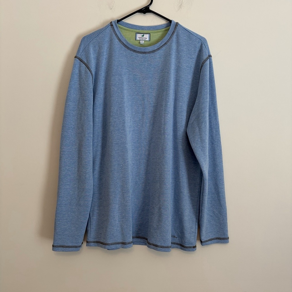 Properly Tied Bay Crew Neck Small Long Sleeve Heathered Blue Shirt Preppy Casual